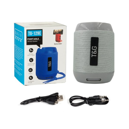 T&G MINI WATERPROOF WIRELESS BLUETOOTH SPEAKER TG-129C FM/TF/AUX/USB 400MAH GRAY